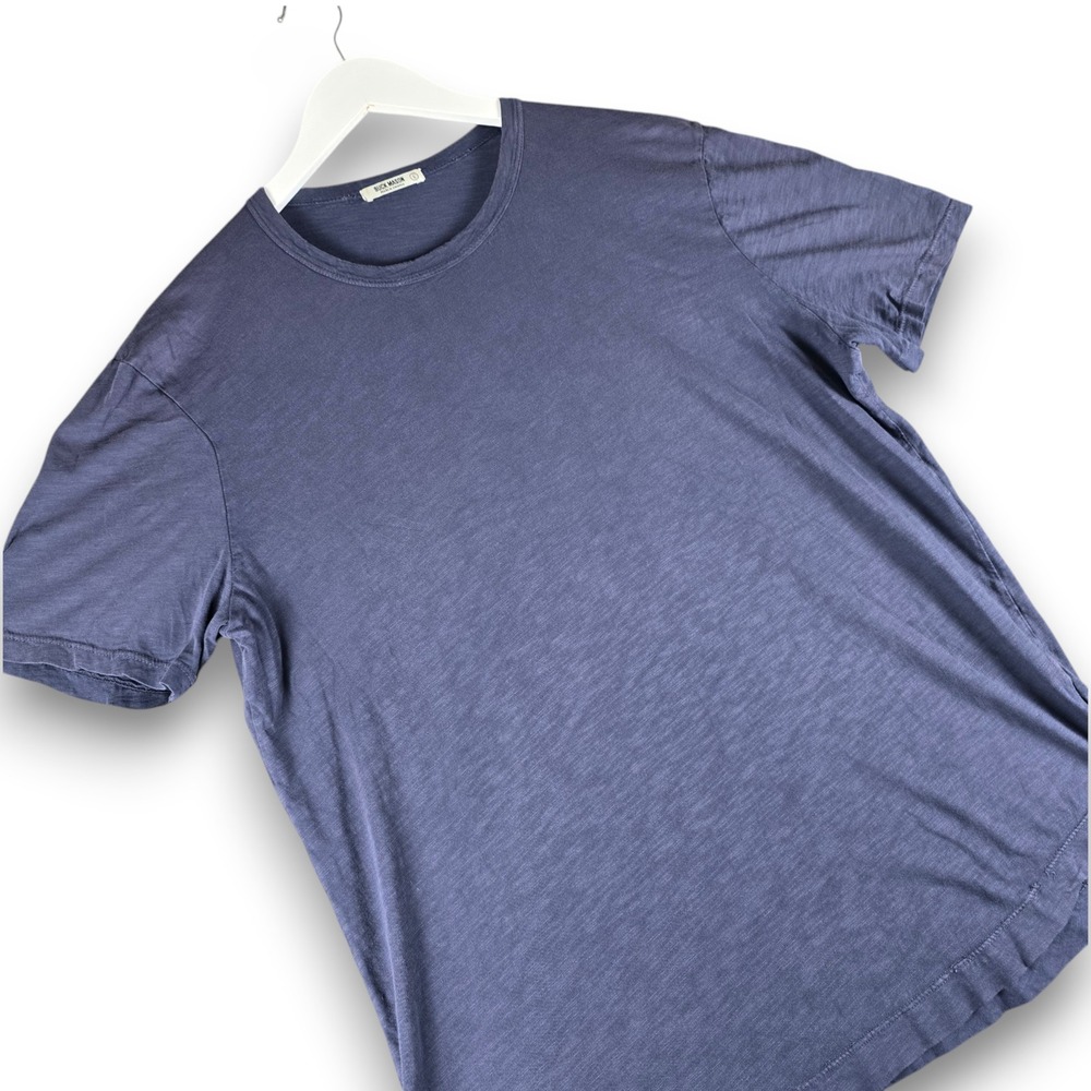 Buck Mason Mens T Shirt Large Blue Cotton Slub Short Sleeve Curved Hem USA Made